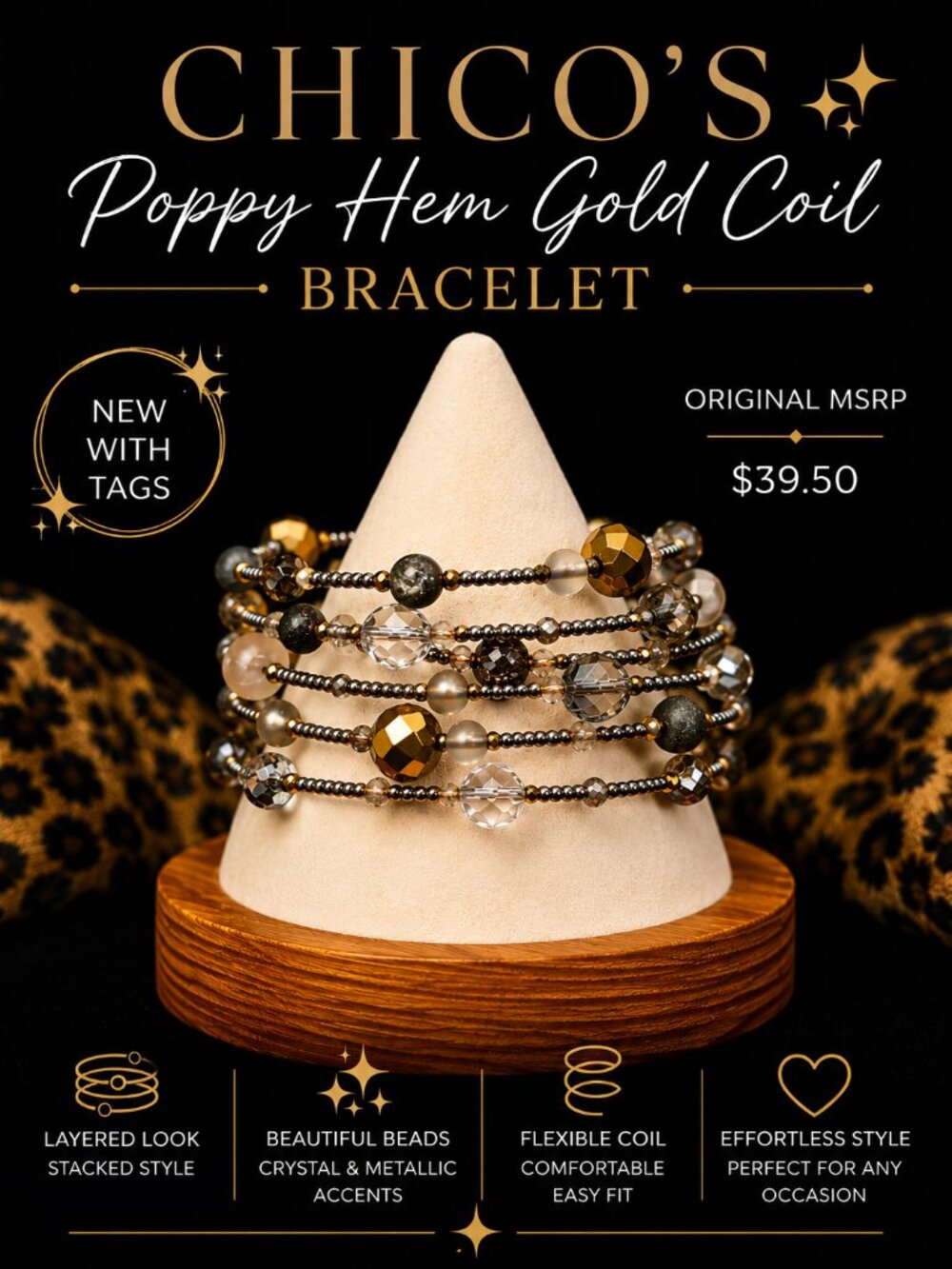 Chico's Poppy Hem Gold Coil Bracelet – NWT